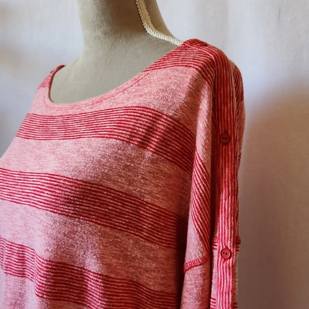 T By Talbots Woman's Size XL Heather Pink & Red Striped Long Sleeve Pullover Top - Picture 8 of 15